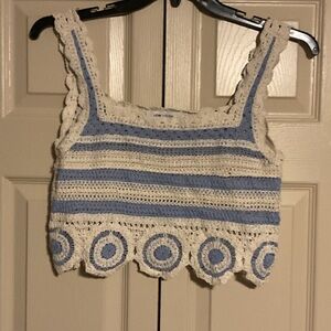 Love Stitch Blue and Cream Crochet Crop Top